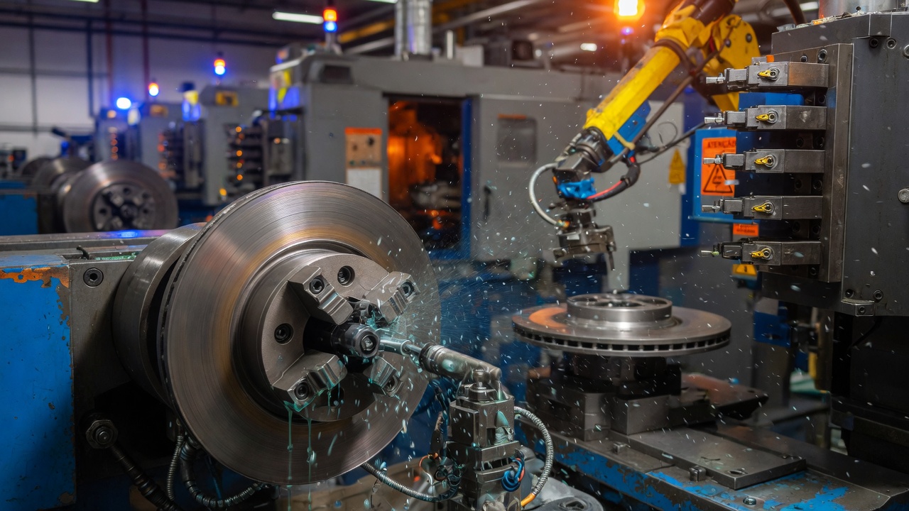 Linha automotiva com usinagem de discos de freio